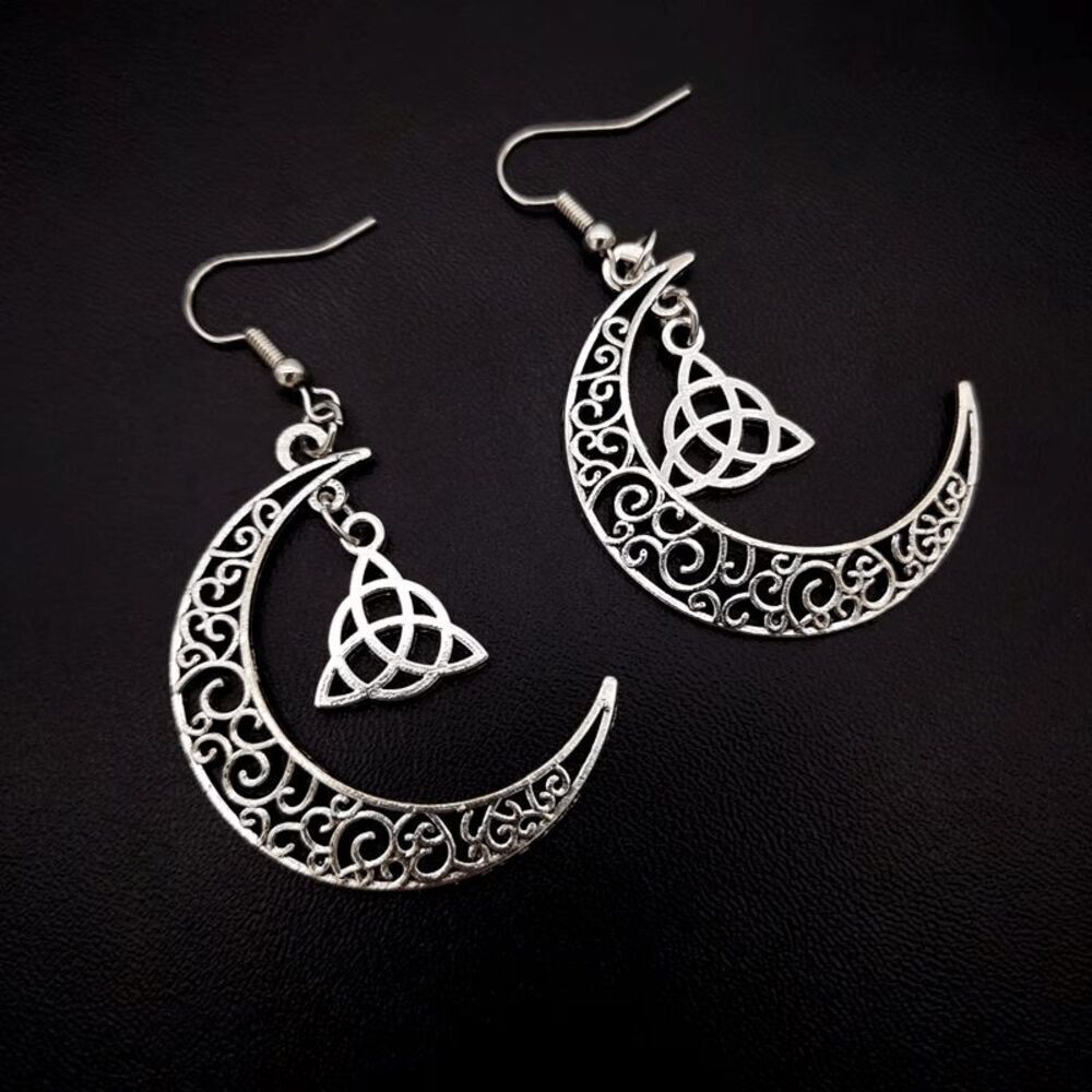 Celtic Trinity Knot Crescent Moon Dangle Earrings